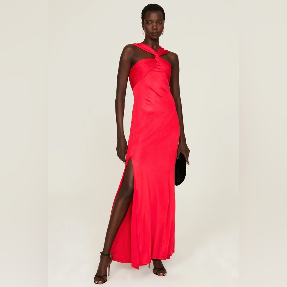 Donna Karan Red Knot Evening Gown with Side Slit | Size 8
